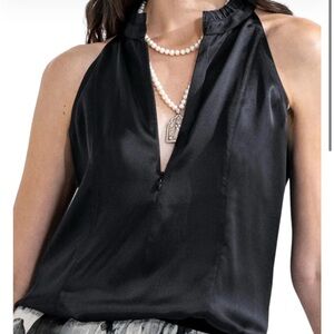 GO BY GOSILK GRAY SILK SLEEVELESS BLOUSE